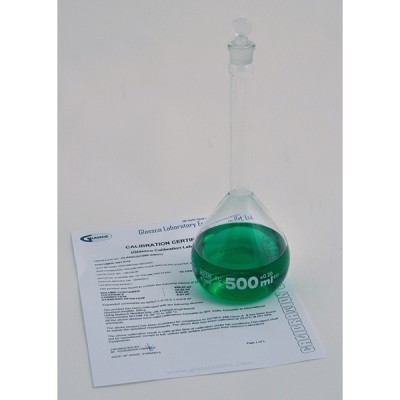 VOLUMETRIC FLASK, CLASS A, GLASS STOPPER, INDIVIDUALLY CERTIFIED